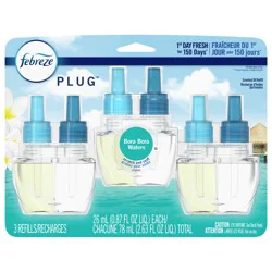 Febreze Plug In Air Freshener, Odor-Fighting Scented Oil Refill, Bora Bora Waters Scent, 3 Refills