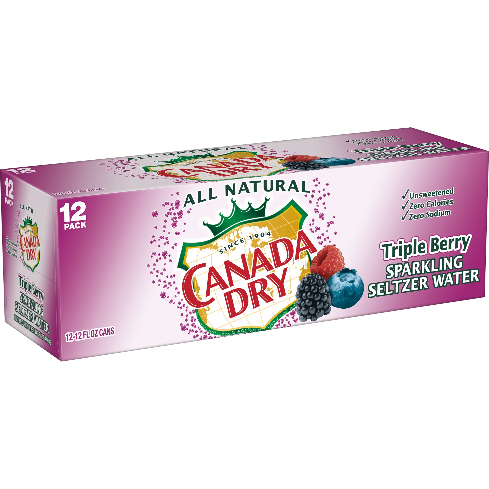 slide 5 of 5, Canada Dry Triple Berry Sparkling Seltzer Water, 12 fl oz cans, 12 pack, 12 ct; 12 fl oz