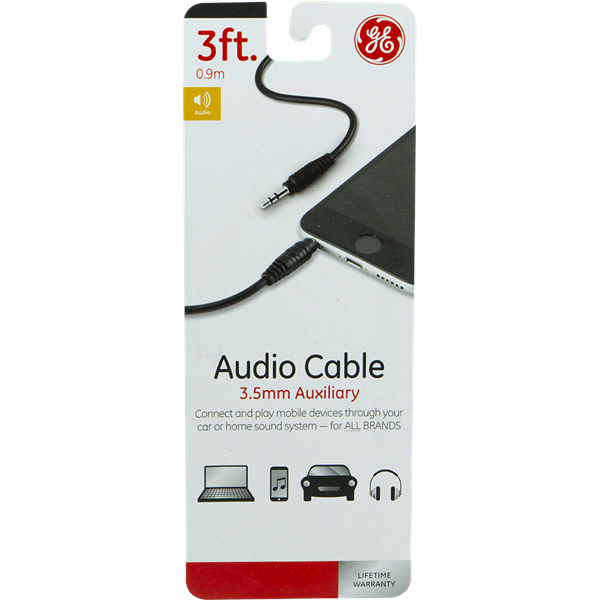 slide 1 of 4, GE Auxiliary Audio Cable, 3-Foot, 3 ft