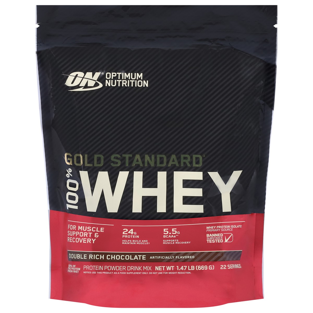 slide 1 of 29, Optimum Nutrition Gold Standard 100% Whey Double Rich Chocolate Protein Powder Drink Mix 1.47 lb, 1.47 lb