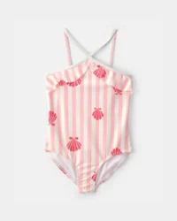 Carters Girls 1-Piece Shell Striped Swimsuit - Pink Multi 14