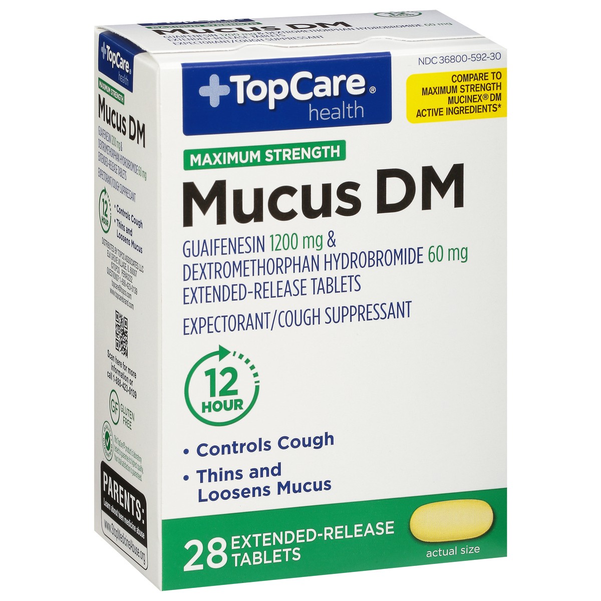 slide 8 of 9, TopCare Health Maximum Strength 1200 mg/60 mg Mucus DM 28 Extended-Release Tablets, 28 ct