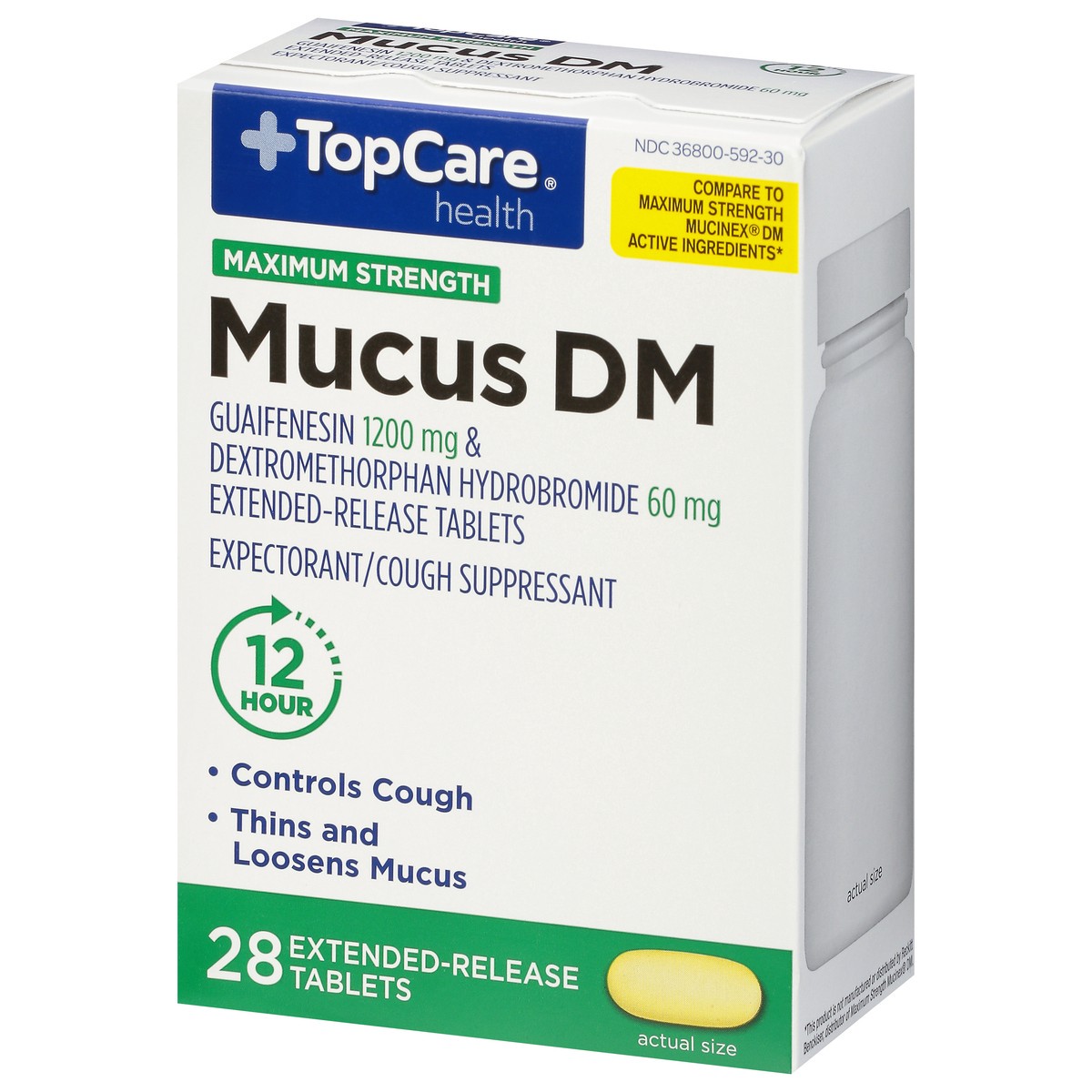 slide 4 of 9, TopCare Health Maximum Strength 1200 mg/60 mg Mucus DM 28 Extended-Release Tablets, 28 ct