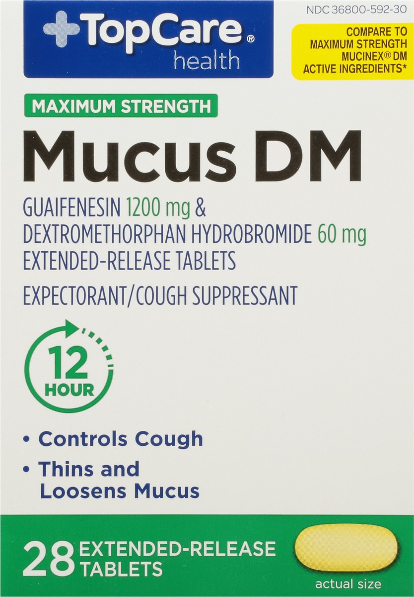 slide 6 of 9, TopCare Health Maximum Strength 1200 mg/60 mg Mucus DM 28 Extended-Release Tablets, 28 ct
