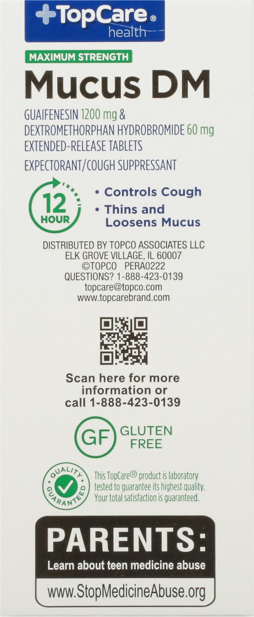 slide 2 of 9, TopCare Health Maximum Strength 1200 mg/60 mg Mucus DM 28 Extended-Release Tablets, 28 ct