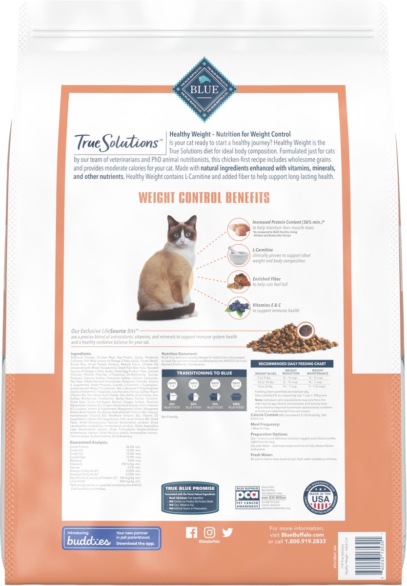 slide 3 of 6, BLUE Buffalo True Solutions Fit & Healthy Weight Control Adult Cat, 11 lb