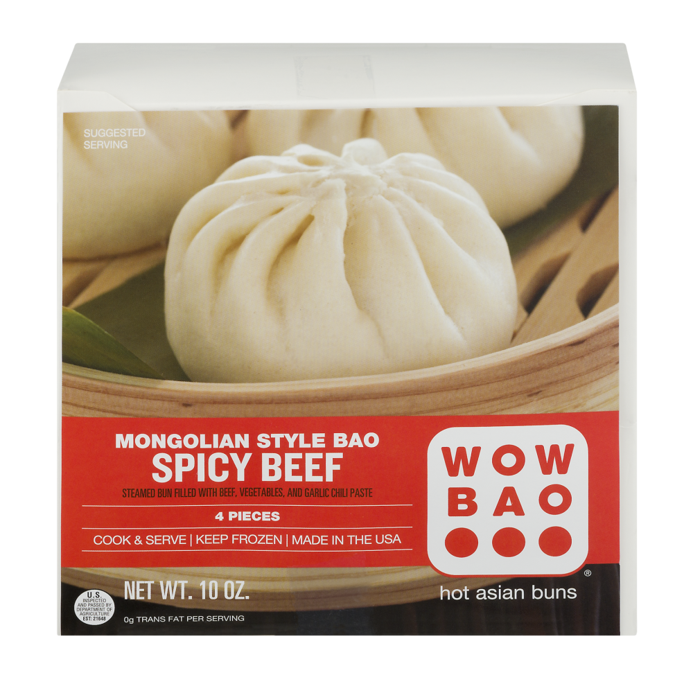 slide 1 of 1, Wow Bao Buns, Hot Asian, Spicy Beef, Mongolian Style Bao, 10 oz