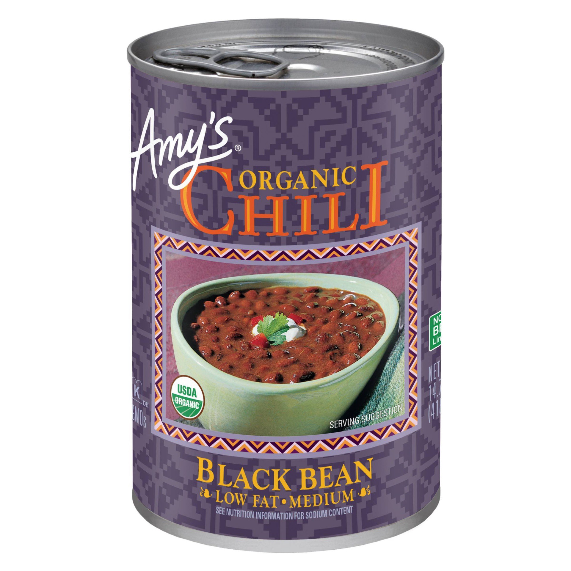 slide 1 of 7, Amy's Organic Low Fat Black Bean Chili, 14.7 oz