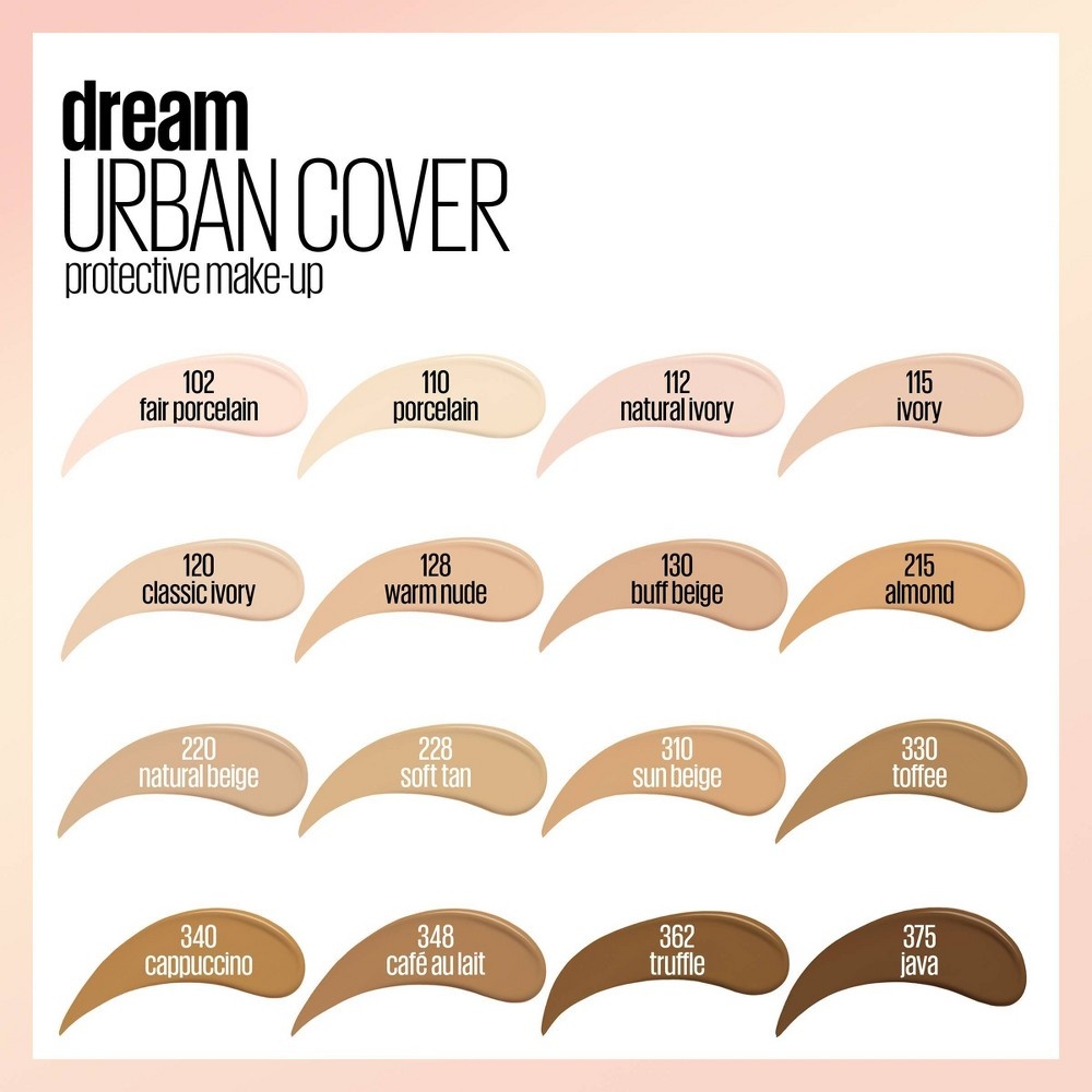 slide 2 of 9, Maybelline Dream Urban Cover Full Coverage Foundation Makeup, Spf 50, Java, 1 oz