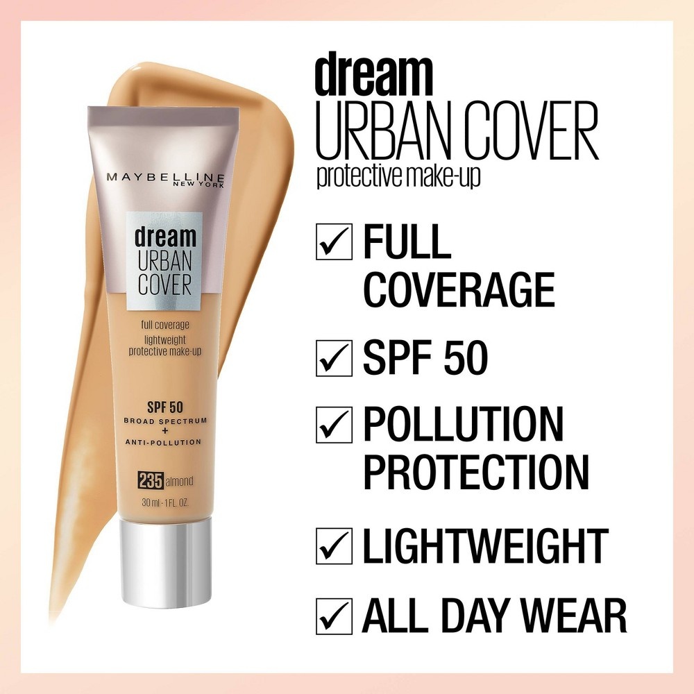 slide 6 of 9, Maybelline Dream Urban Cover Full Coverage Foundation Makeup, Spf 50, Java, 1 oz