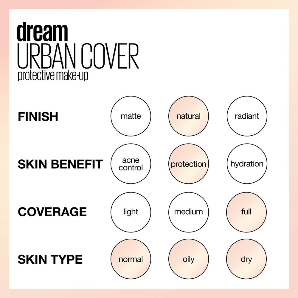 slide 8 of 9, Maybelline Dream Urban Cover Full Coverage Foundation Makeup, Spf 50, Java, 1 oz