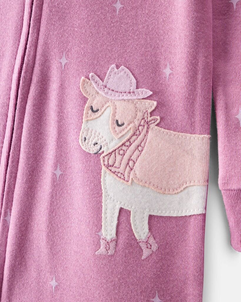 slide 3 of 4, Carter's Baby Girl Cowgirl Print 100% Cotton Long-Sleeve 2-Way Zip 1-Piece Pajamas - Pink Pink 18M, 1 ct