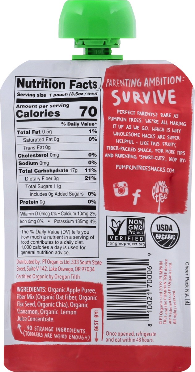 slide 5 of 12, Pumpkin Tree Organic Apple Puree with Oat Fiber & Seeds 3.5 oz, 1 ct