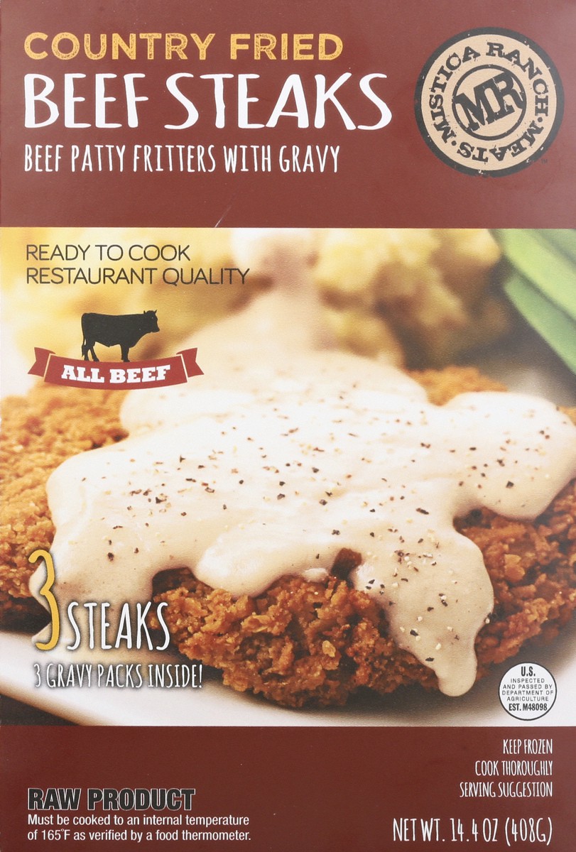 slide 1 of 13, Mistica Ranch Meats Mistica Ranch Country Fried Beef Steaks With Gravy, 14.4 oz