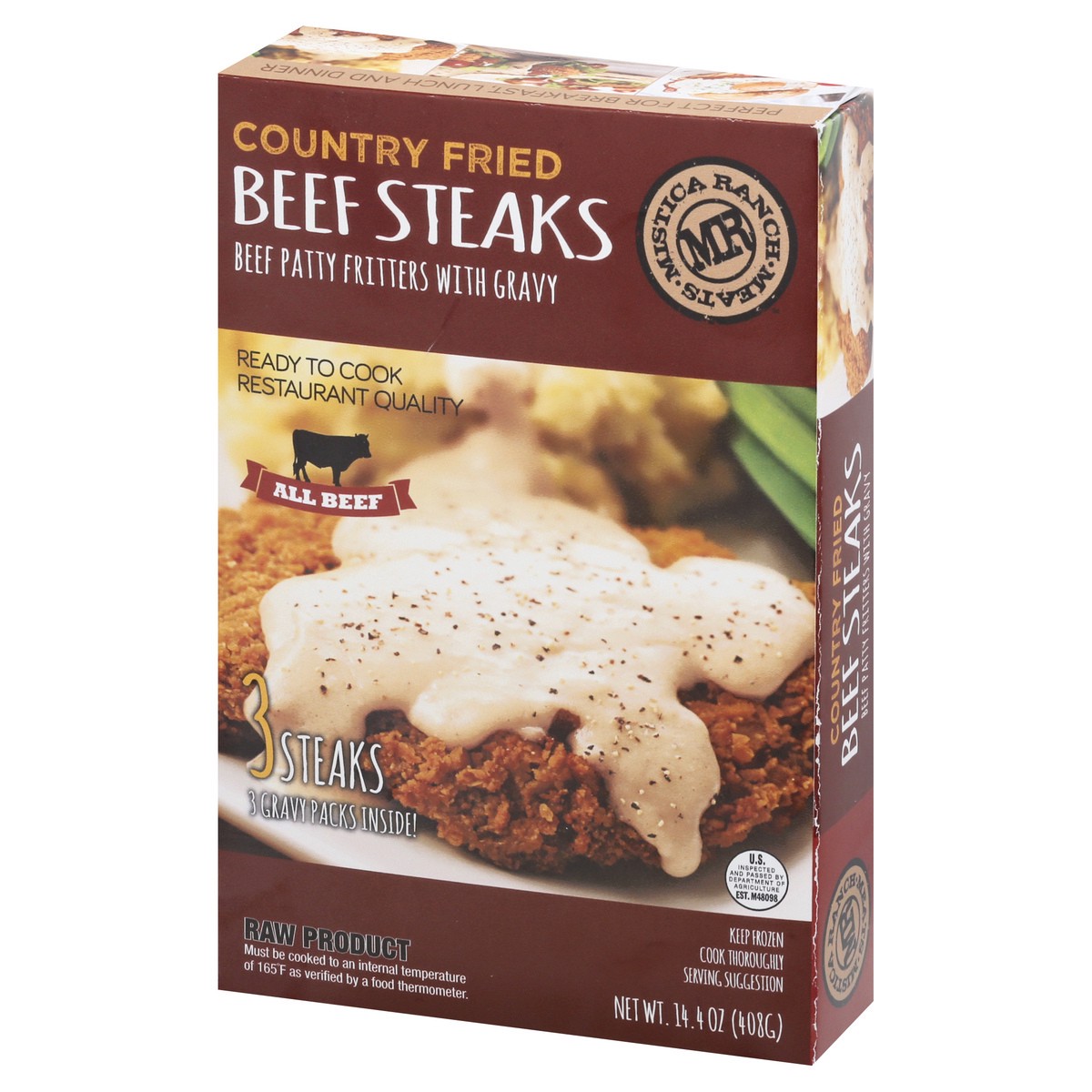 slide 4 of 13, Mistica Ranch Meats Mistica Ranch Country Fried Beef Steaks With Gravy, 14.4 oz