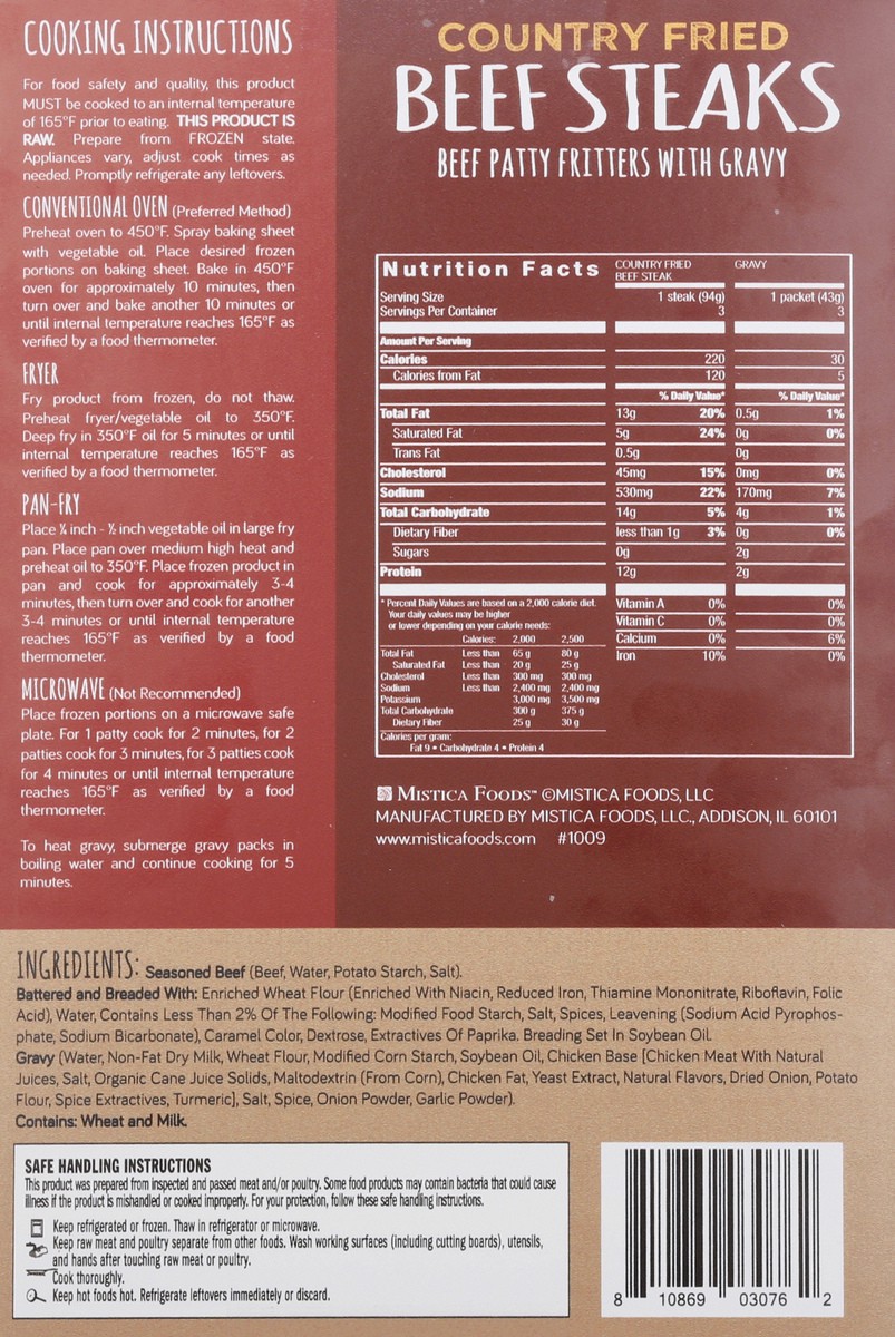 slide 11 of 13, Mistica Ranch Meats Mistica Ranch Country Fried Beef Steaks With Gravy, 14.4 oz