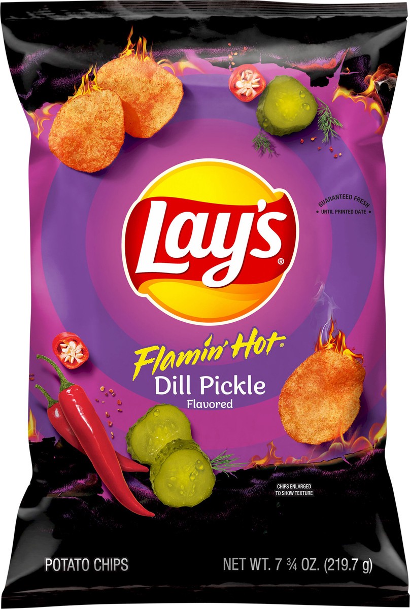 slide 3 of 3, Lay's Potato Chips Flamin' Hot Dill Pickle Flavored 7 3/4 Oz, 7.75 oz