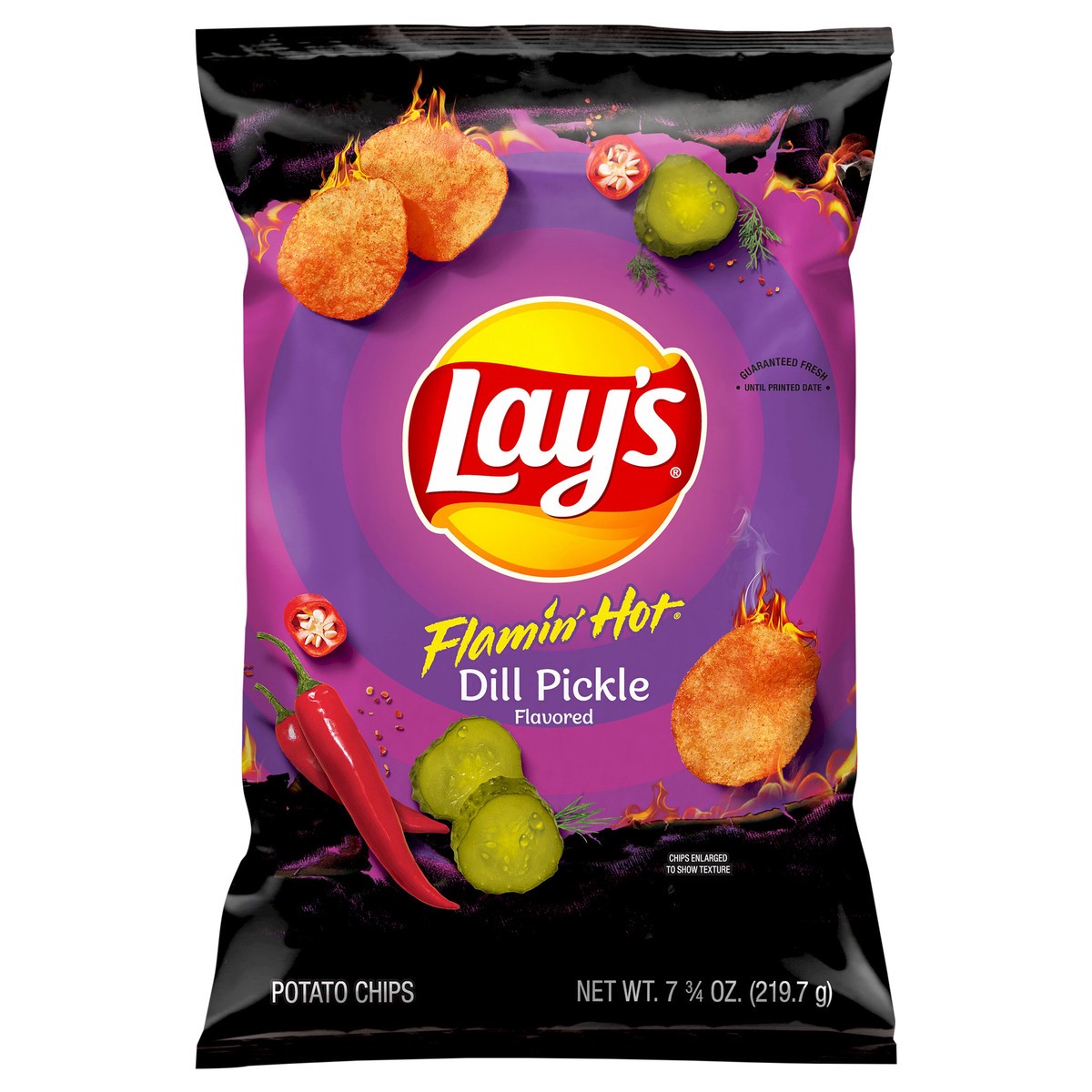 slide 1 of 3, Lay's Potato Chips Flamin' Hot Dill Pickle Flavored 7 3/4 Oz, 7.75 oz