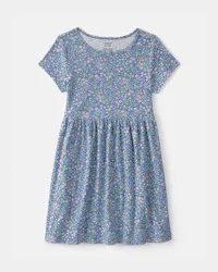Carters Girls Floral Rib Short-Sleeve Dress - Blue Floral 6-6X