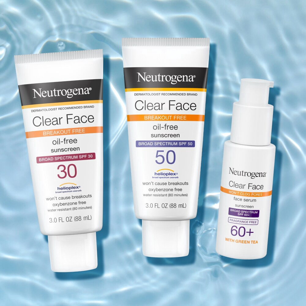 slide 4 of 6, Neutrogena Clear Face Liquid Lotion Sunscreen Broad Spectrum SPF 50, 3 Fl. Oz, 3 oz