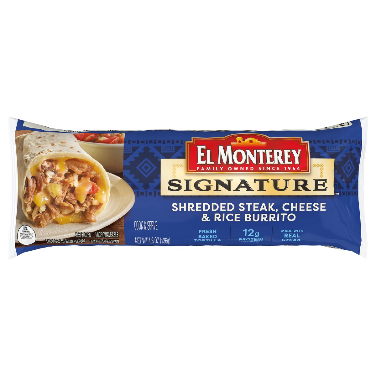 slide 1 of 3, El Monterey Signature Shredded Steak & Three Cheese Burrito - 5 Oz, 5 oz