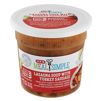 slide 1 of 1, H-E-B Meal Simple Lasagna Soup with Turkey Sausage, 16 oz