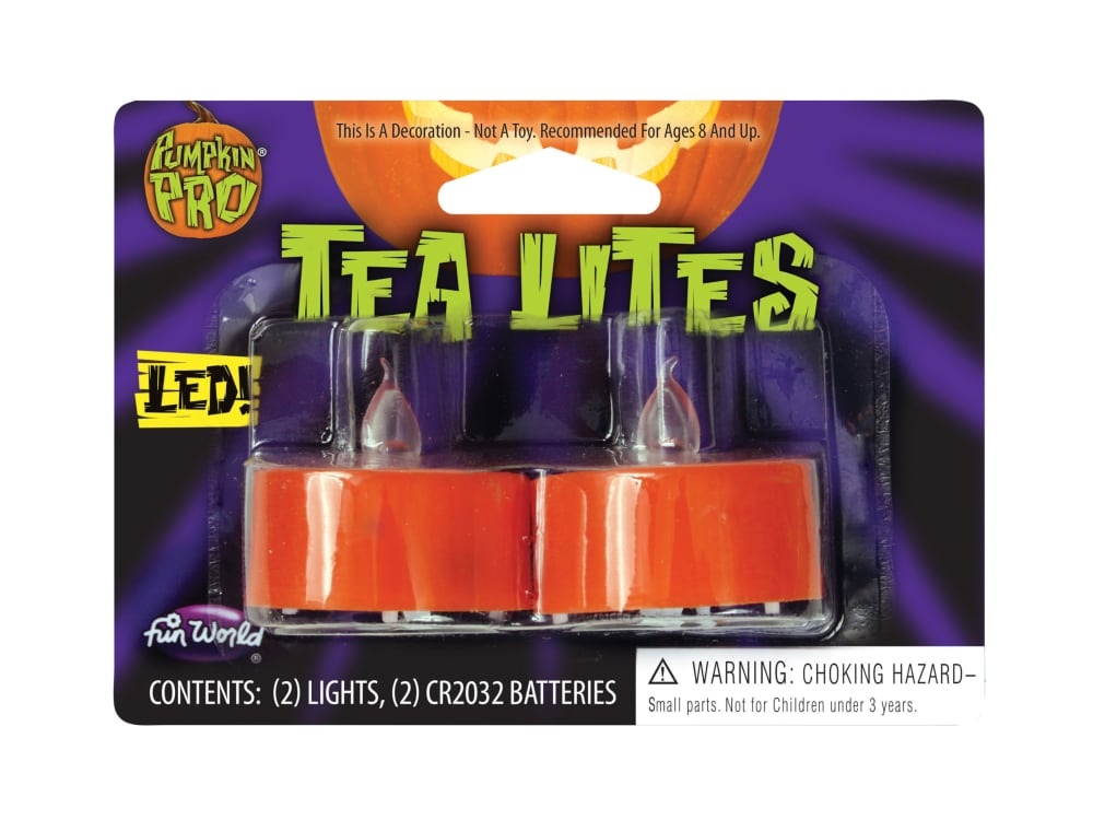 slide 1 of 1, Fun World Pumpkin Pro Led Tea Lites - Orange, 2 ct