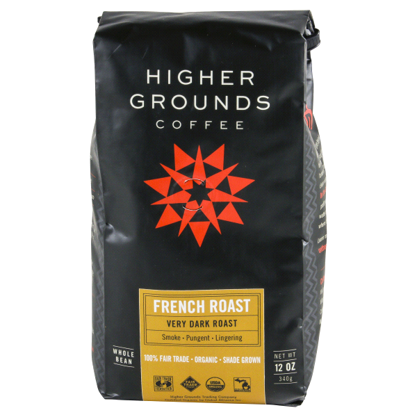 slide 1 of 1, Higher Grounds Organic Whole Bean Coffee, French Roast, 12 oz