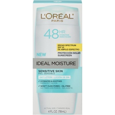 slide 1 of 1, L'Oréal Paris Ideal Moisture Day Lotion For Sensitive Skin SPF 25, 4 fl oz