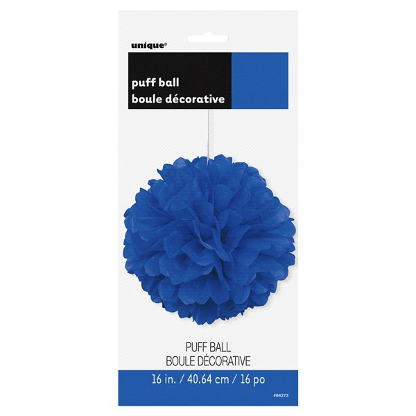 slide 4 of 5, Unique Industries Hanging Royal Blue Tissue Paper Pom Pom, 16 in