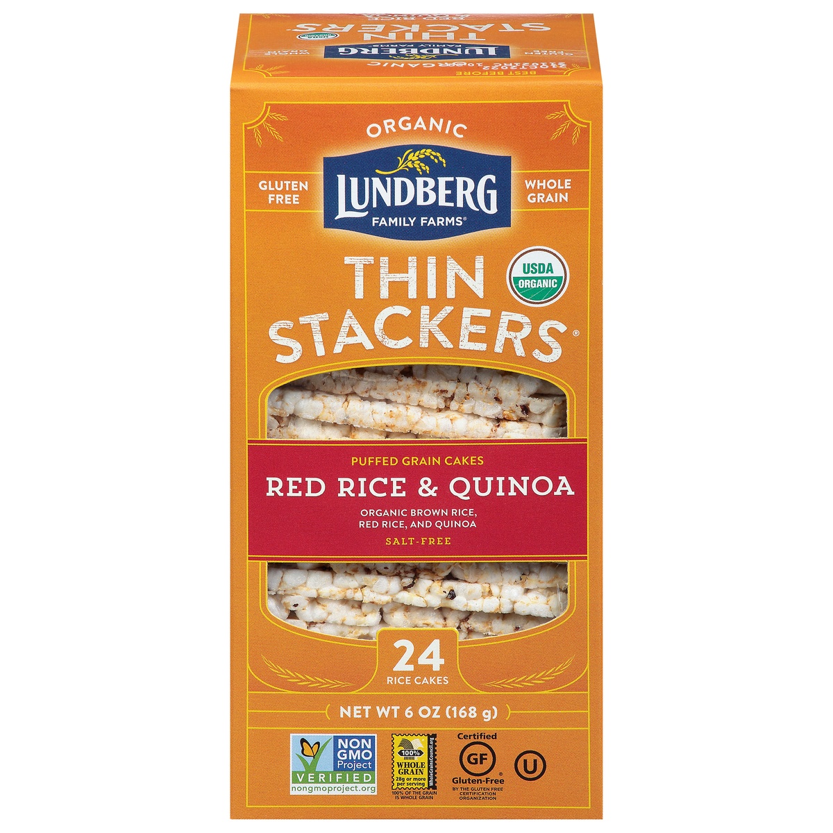 slide 1 of 8, Lundberg Family Farms Thin Stackers Organic Red Rice & Quinoa Rice Cakes 24 ea, 