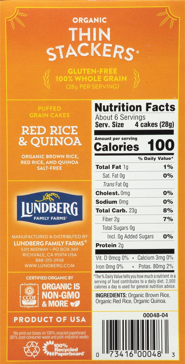 slide 14 of 14, Lundberg Family Farms Thin Stackers Organic Red Rice & Quinoa Rice Cakes 24 ea, 24 ct