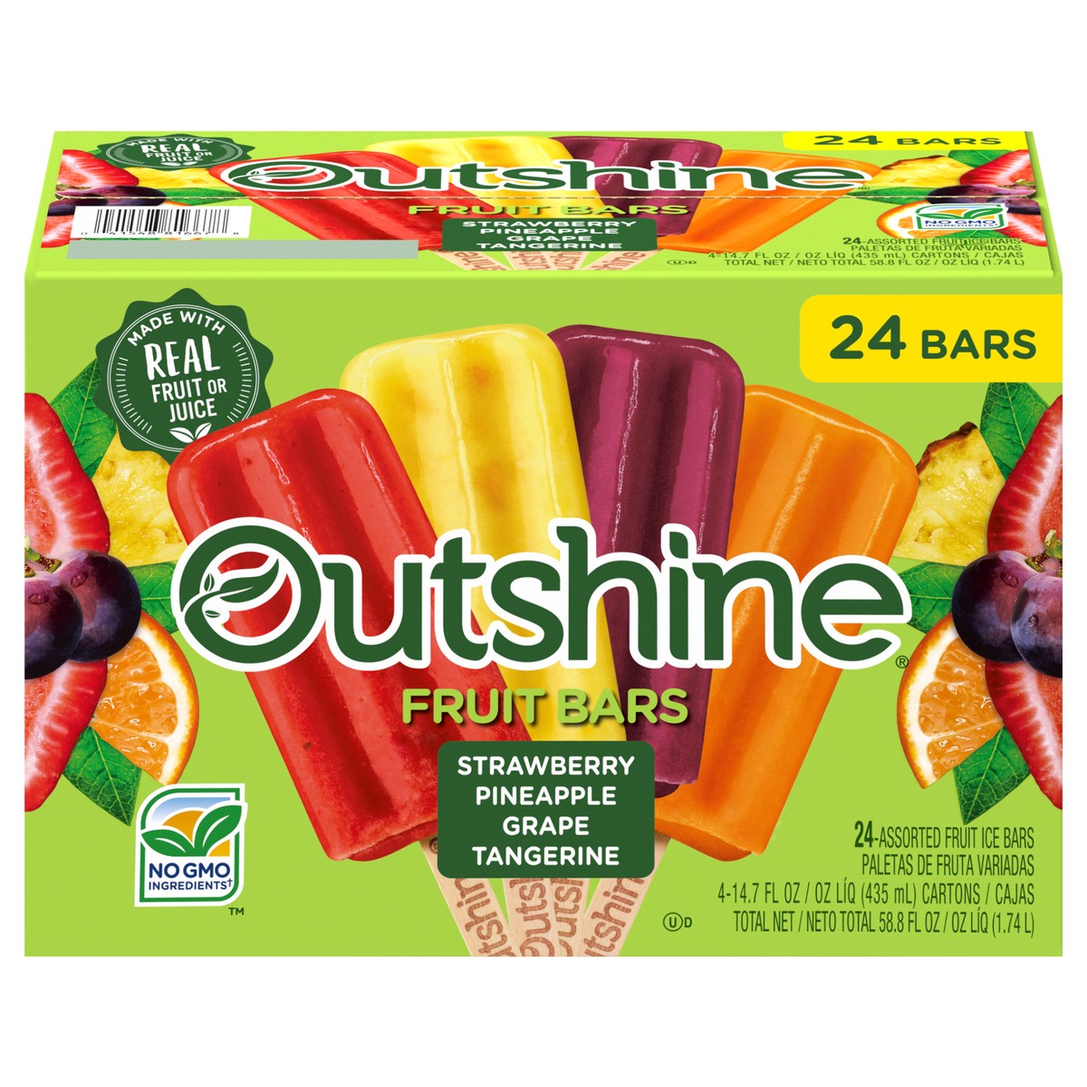 slide 1 of 9, Outshine Assorted Ice Fruit Bars 4 - 14.7 fl oz Cartons, 4 ct