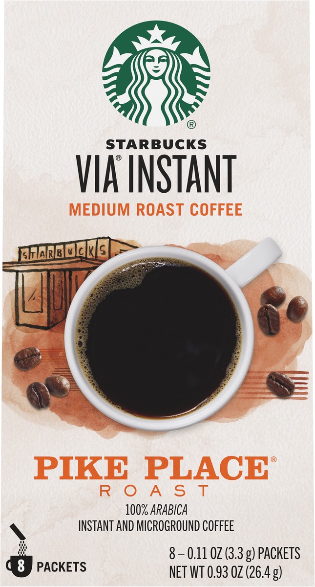 slide 7 of 9, Starbucks Medium Roast Instant & Microground Pike Place Coffee 8 - 0.11 oz Packets, 8 ct