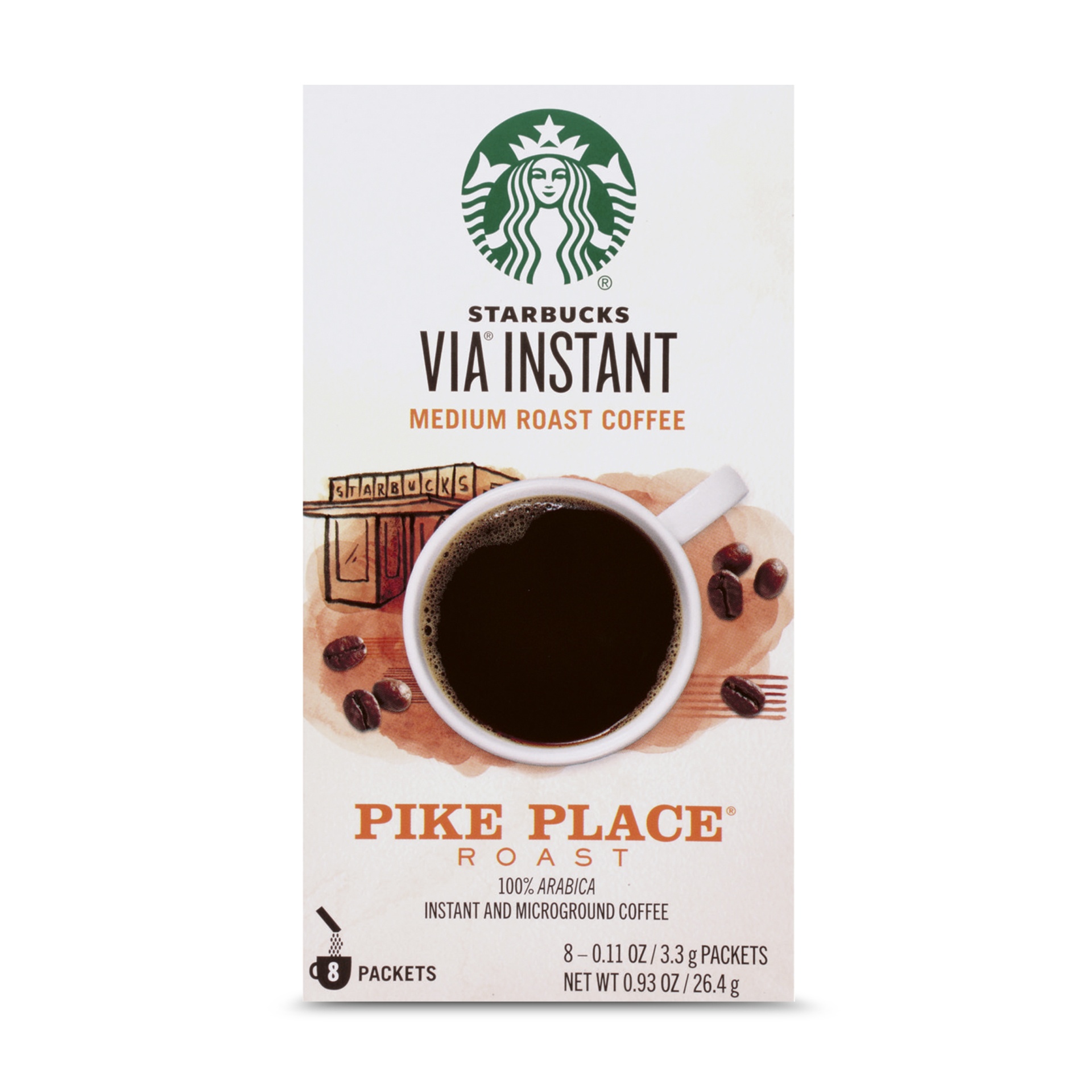 slide 1 of 1, Starbucks VIA Instant Coffee Medium Roast Packets Pike Place Roast Packets - 8ct/0.11oz, 