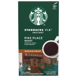 Starbucks VIA Instant Coffee Packets, Single Serve, Medium Roast Coffee, Pike Place Roast, 8 Packets