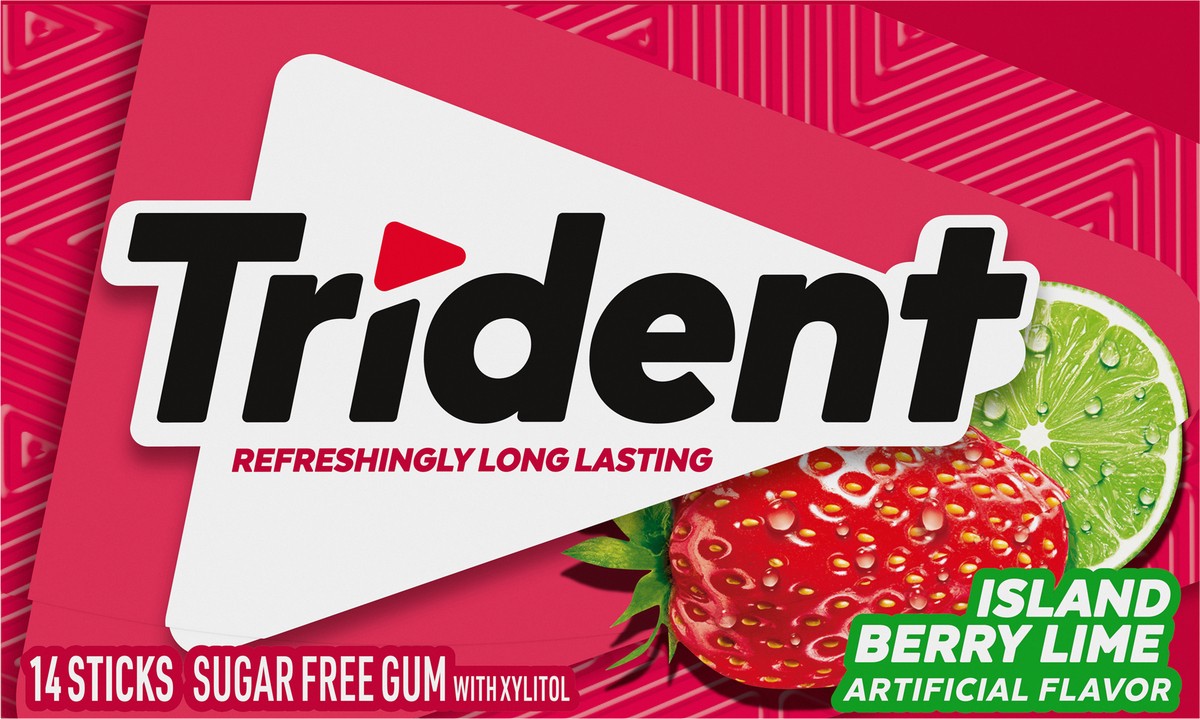 slide 9 of 9, Trident Island Berry Lime Sugar Free Gum, 14 Piece Pack, 0.06 lb