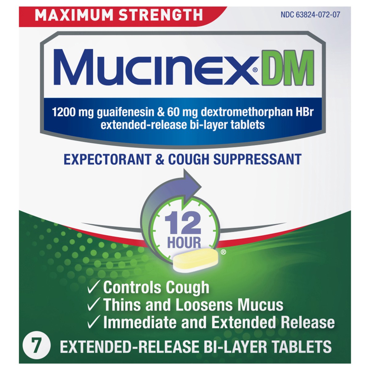 slide 1 of 2, MUCINEX DM - Max Strength Extended Release Bi-Layer Tablets 24/7 ct., 7 ct