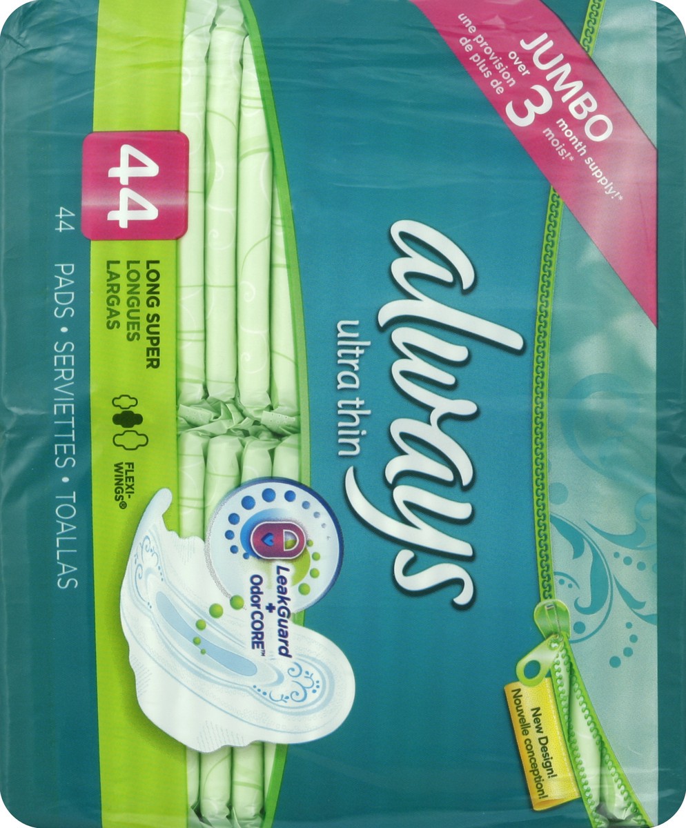 slide 7 of 7, Always Size 2 Ultra Thin Long Super Pad With Wings, 42 ct