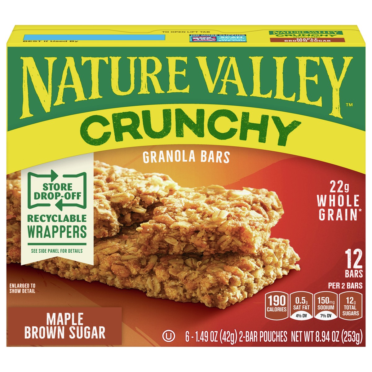 slide 1 of 9, Nature Valley Crunchy Granola Bars, Maple Brown Sugar, 6 ct, 12 bars, 6 ct