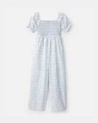 Carters Girls Plaid Smocked Jumpsuit - Blue Blue 6-6X