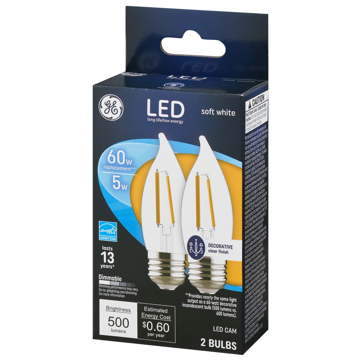 slide 5 of 9, GE 5 Watts Clear Finish Soft White Decorative LED Light Bulb 2 ea, 2 ct