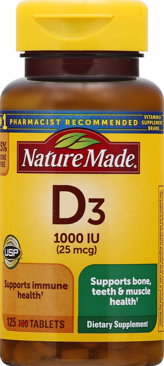 slide 5 of 11, Nature Made 25 mcg Tablets Vitamin D3 125 ea, 125 ct