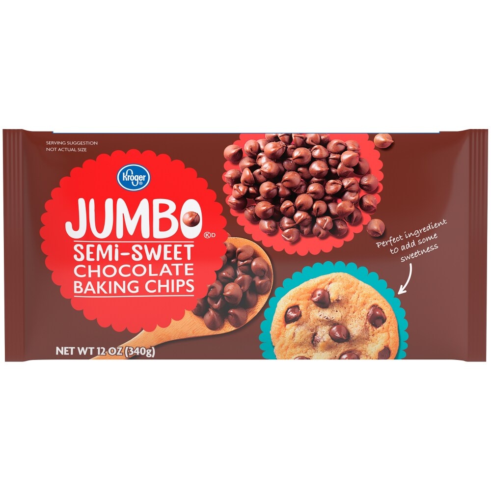 slide 1 of 1, Kroger Jumbo Semi-Sweet Chocolate Baking Chips, 12 oz