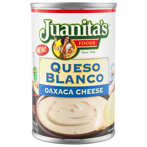 slide 1 of 1, Juanita's Queso Blanco Oaxaca Cheese Sauce, 15 oz can, 15 oz