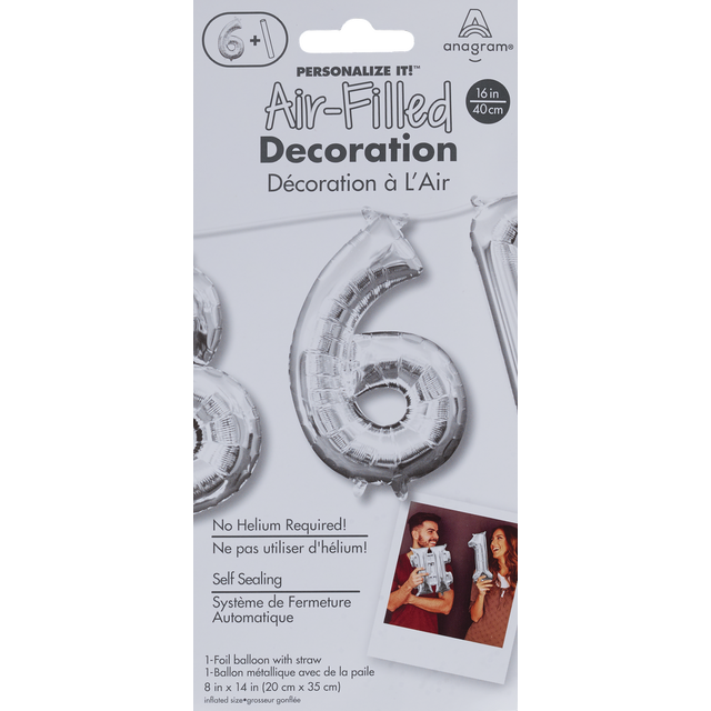 slide 1 of 1, AMSCAN Anagram Air Bln Number 6 Silver, 1 ct
