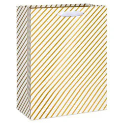 American Greetings Gold & White Diagonal Stripes Large Wedding Gift Bag