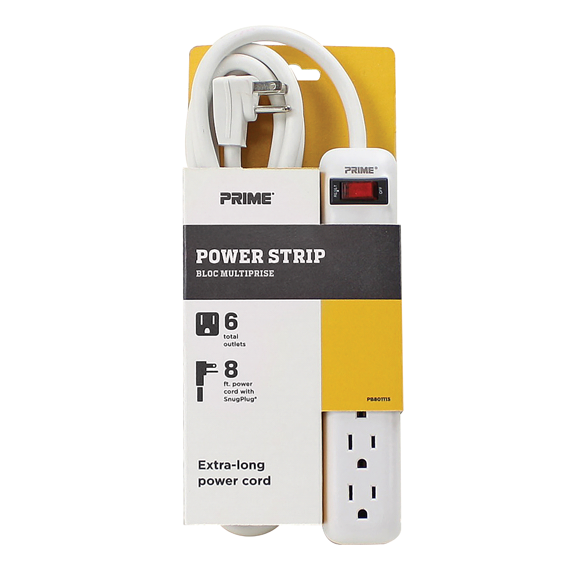 slide 1 of 2, Prime Wire & Cable Prime 6-Outlet White Power Strip, 8 ft