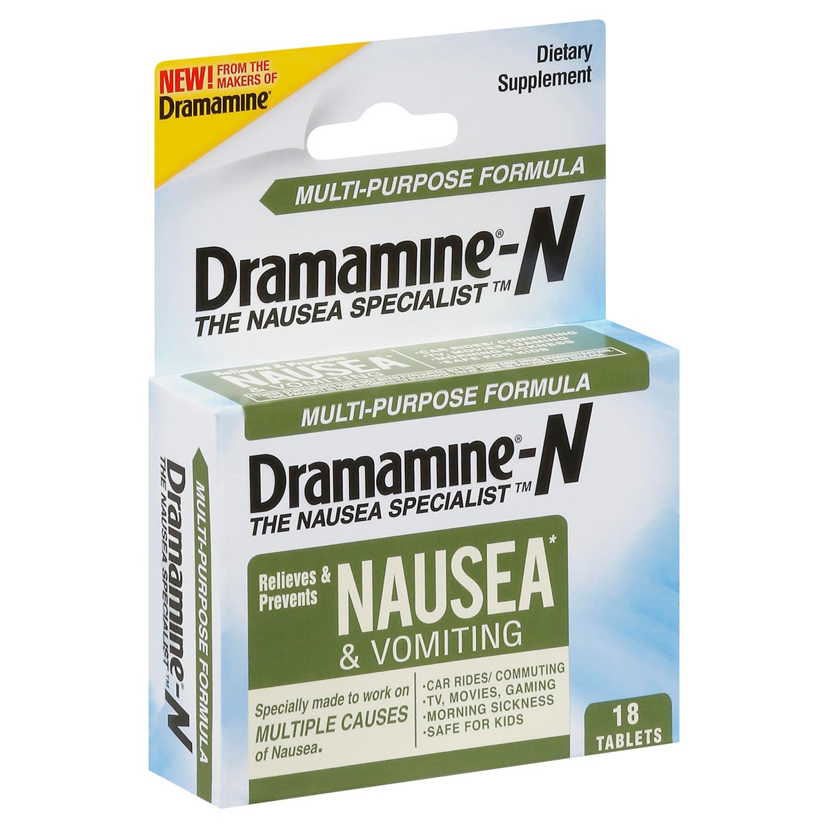 slide 2 of 14, Dramamine Multi-Purpose Formula Nausea & Vomiting 18 Tablets, 18 ct