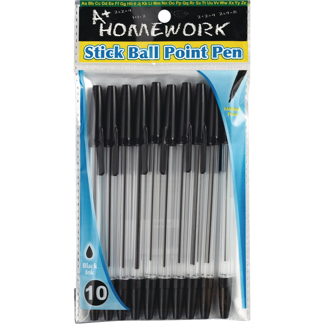 slide 1 of 1, A Plus Homework Tape It 10 Pack Stick Pens Black 1 Each, 1 ct